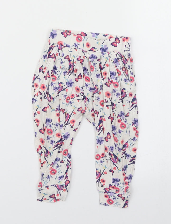 dymples Girls White Floral Jogger Trousers Size 12 Months