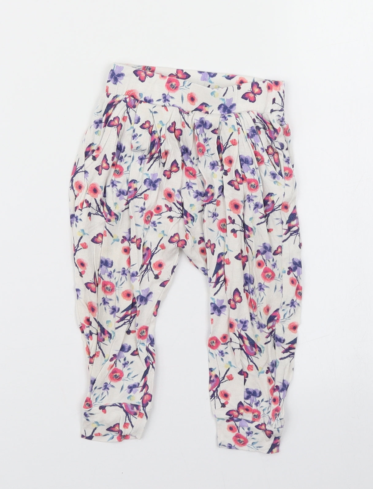 dymples Girls White Floral  Jogger Trousers Size 12 Months