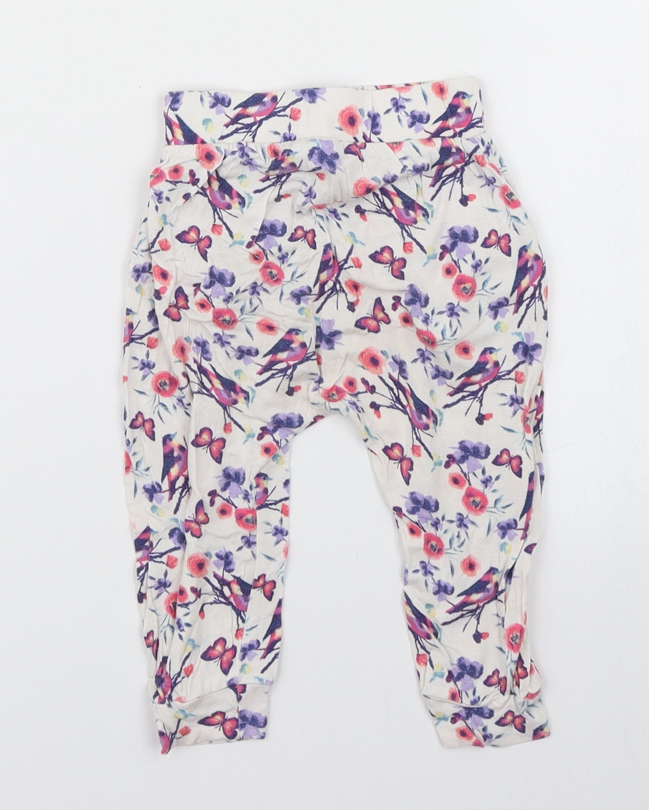 dymples Girls White Floral  Jogger Trousers Size 12 Months