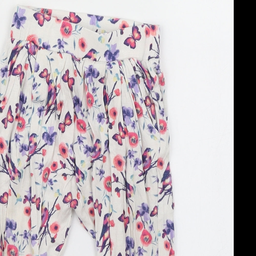 dymples Girls White Floral  Jogger Trousers Size 12 Months