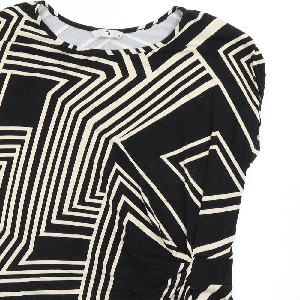 TU Womens Black Geometric  Basic T-Shirt Size 14