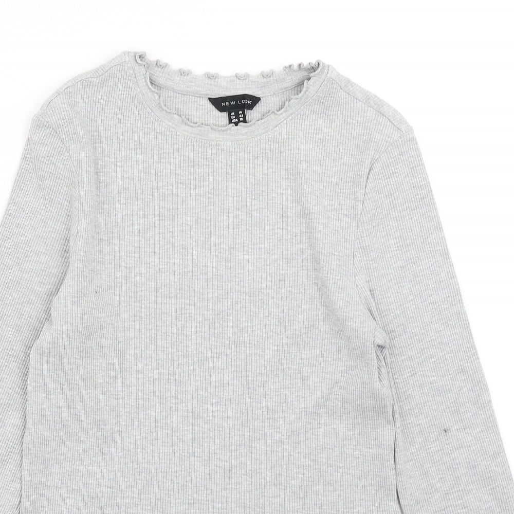 New Look Womens Grey  Knit Basic T-Shirt Size 14  - Lettuce edging