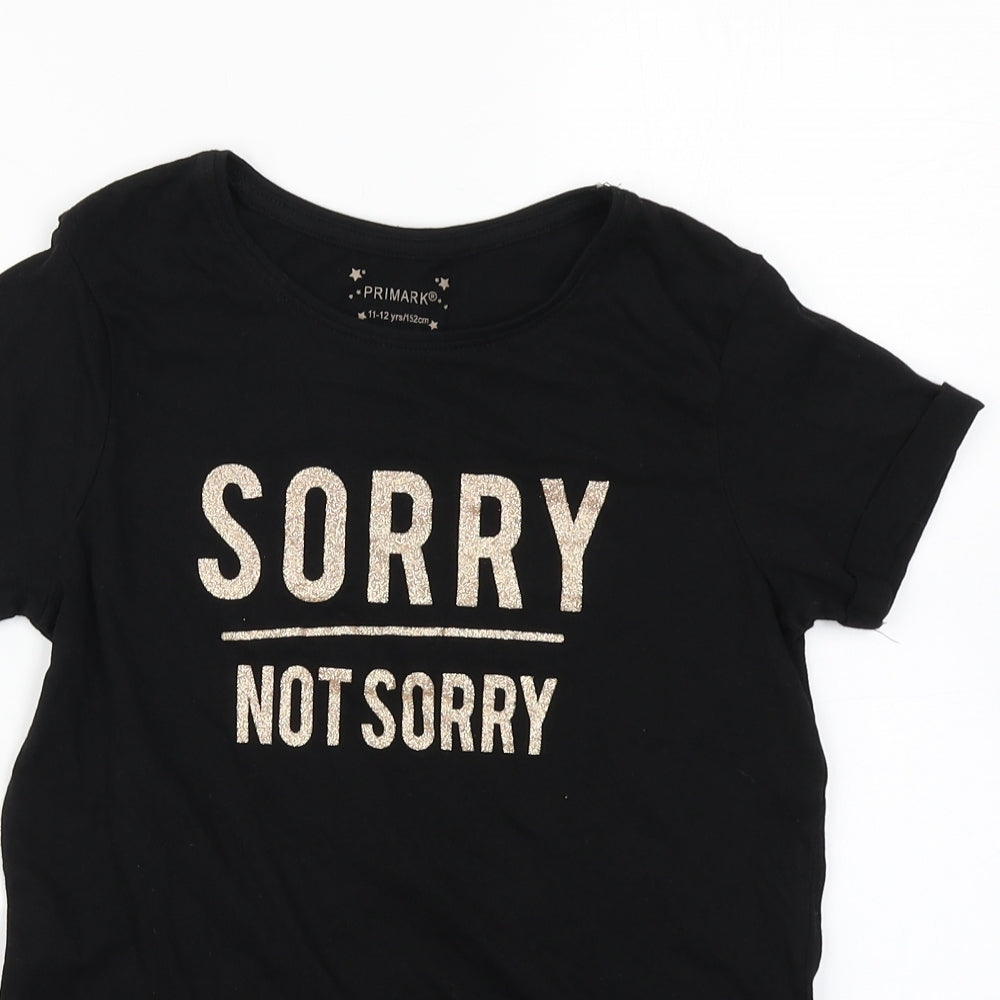 Primark Girls Black   Basic T-Shirt Size 11-12 Years