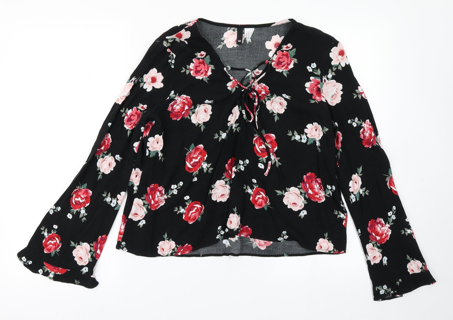 Divided Womens Black Floral  Basic Blouse Size 12