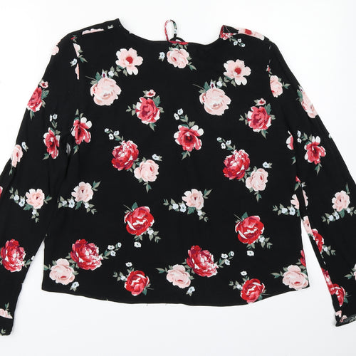 Divided Womens Black Floral  Basic Blouse Size 12