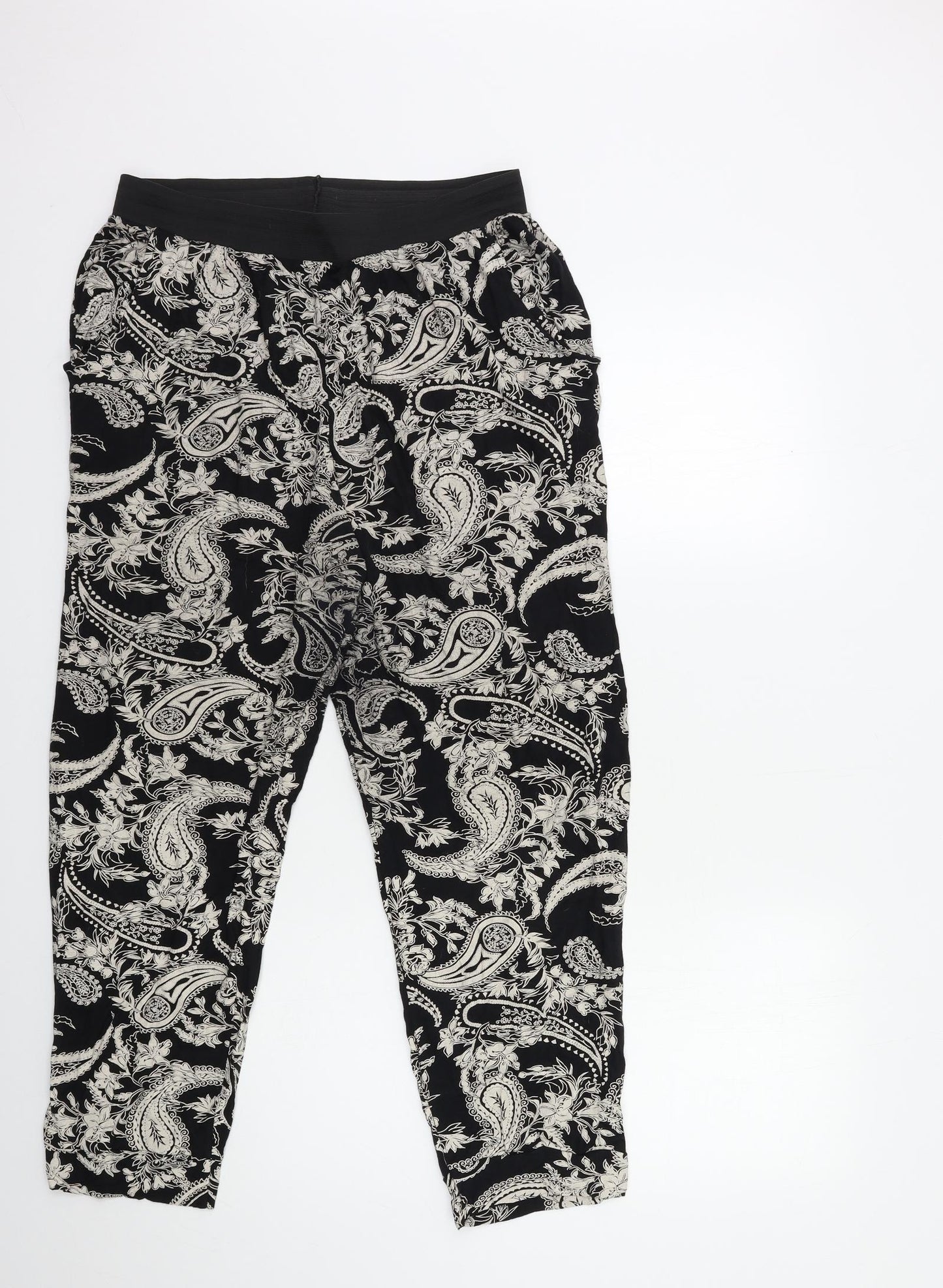 Preworn Womens Black Floral  Trousers  Size 24 L26 in