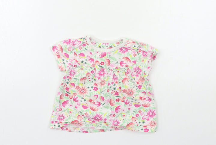 Nutmeg Baby White Floral  Basic T-Shirt Size 6-9 Months