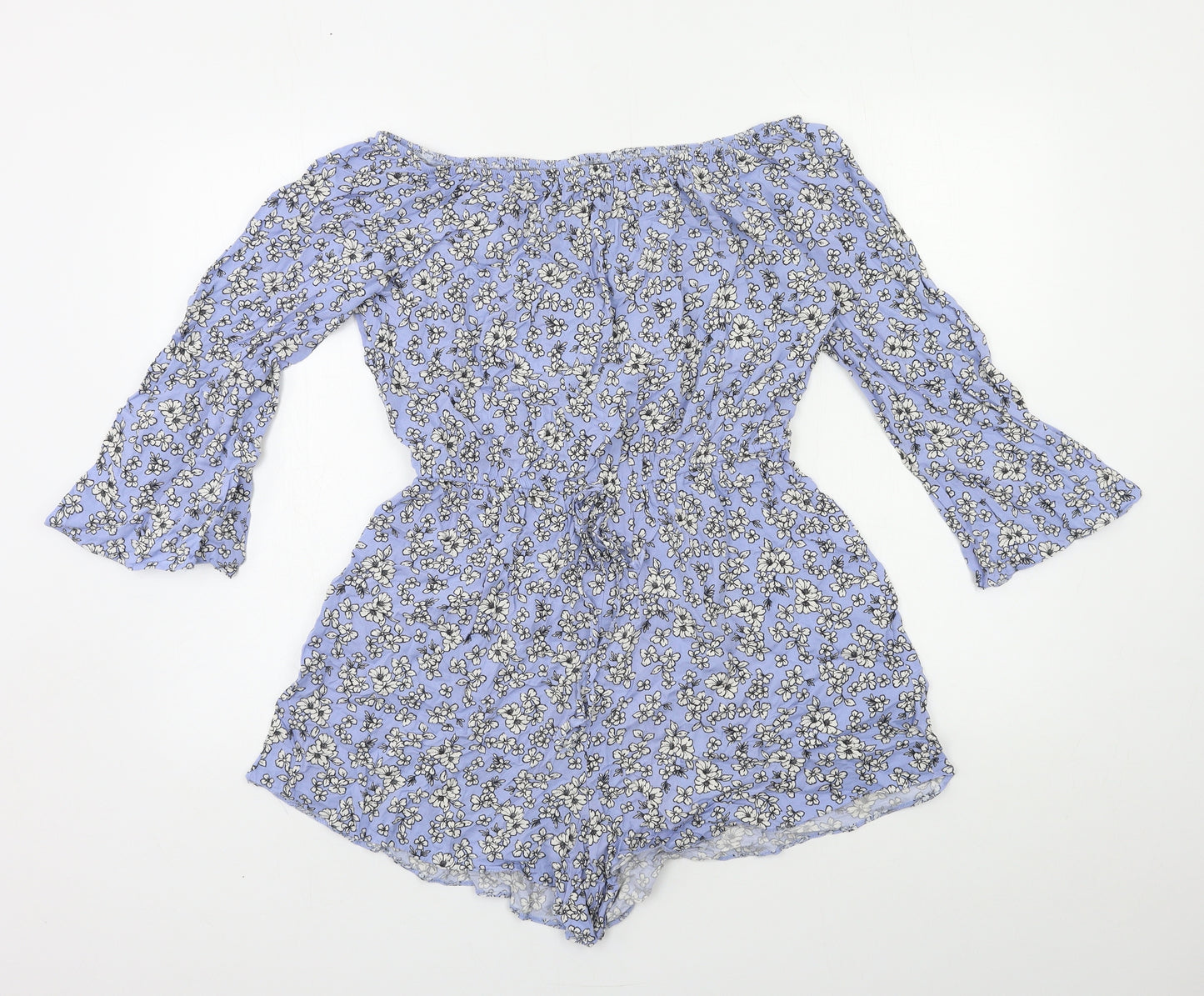 New Look Womens Blue Floral  Playsuit One-Piece Size 12