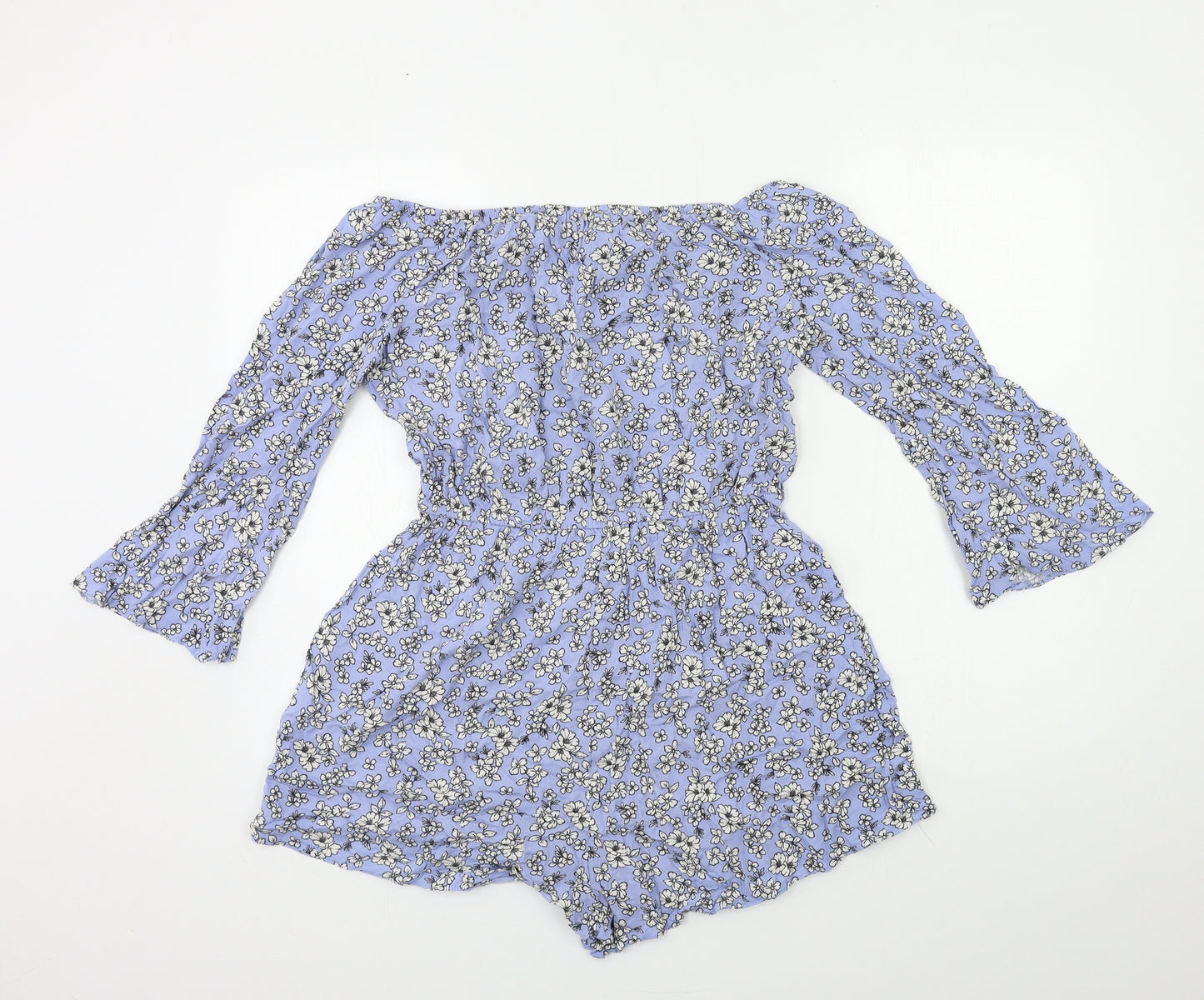 New Look Womens Blue Floral  Playsuit One-Piece Size 12