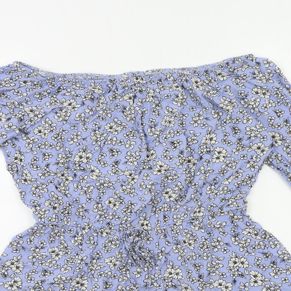 New Look Womens Blue Floral  Playsuit One-Piece Size 12