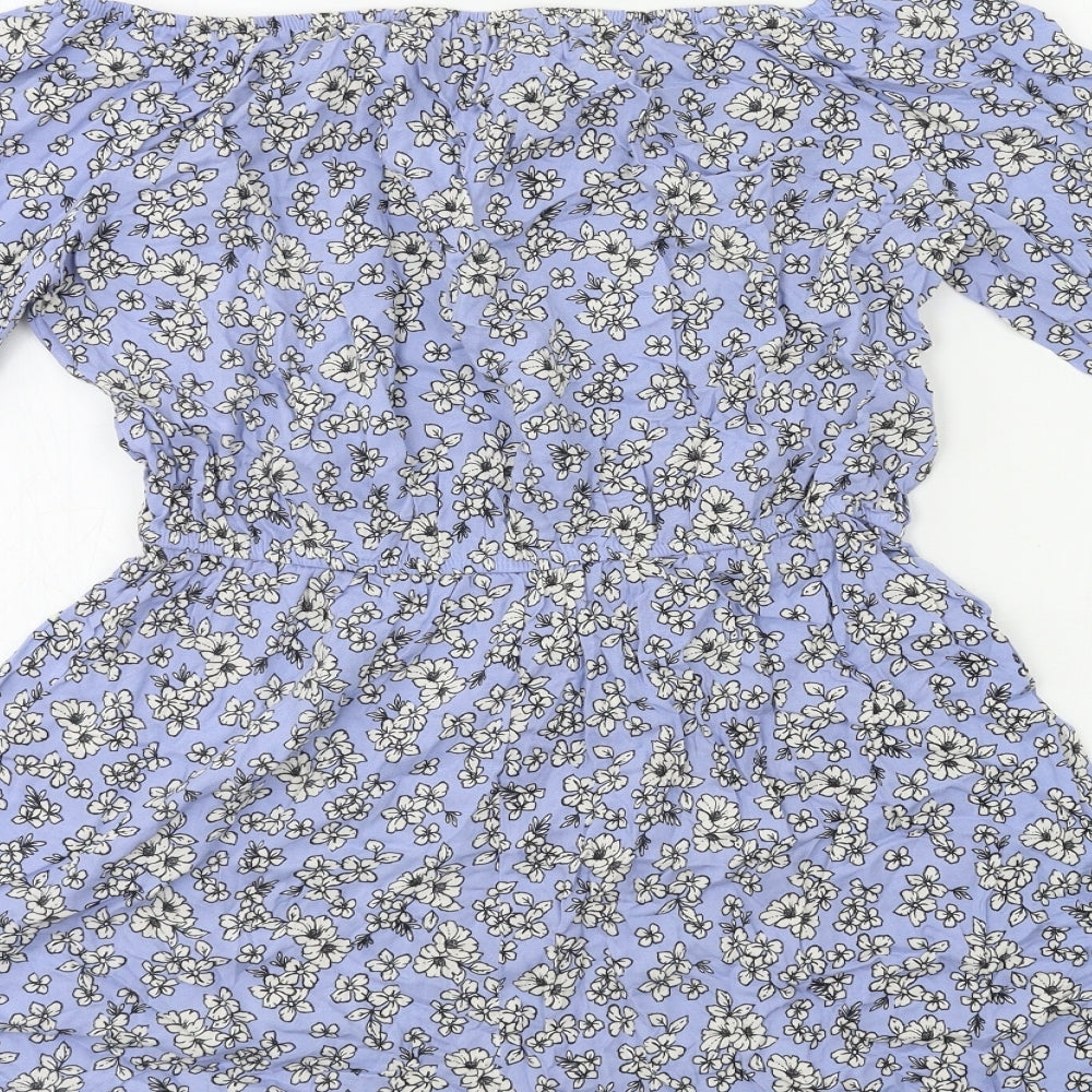 New Look Womens Blue Floral  Playsuit One-Piece Size 12