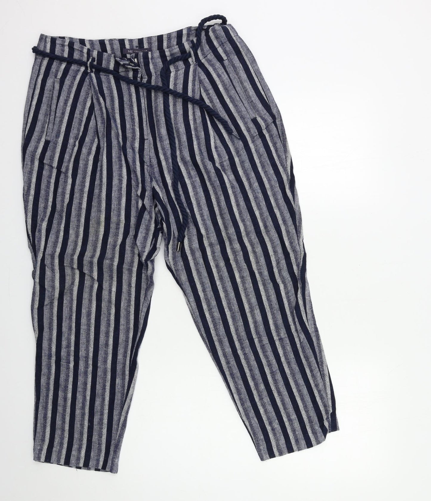 Marks and Spencer Womens Blue Striped  Trousers  Size 14 L25 in