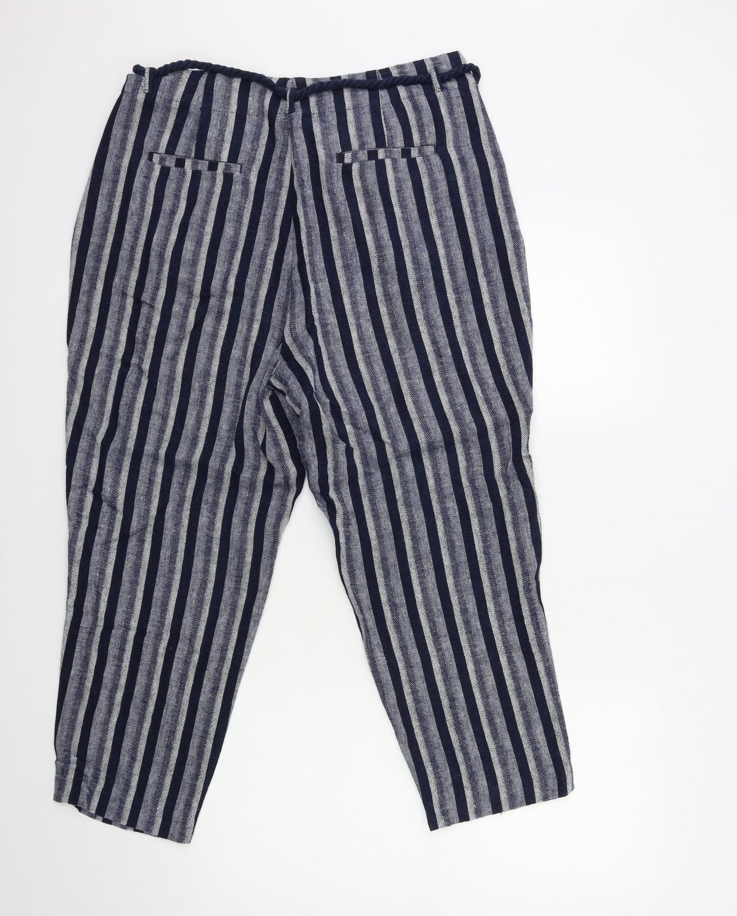 Marks and Spencer Womens Blue Striped  Trousers  Size 14 L25 in