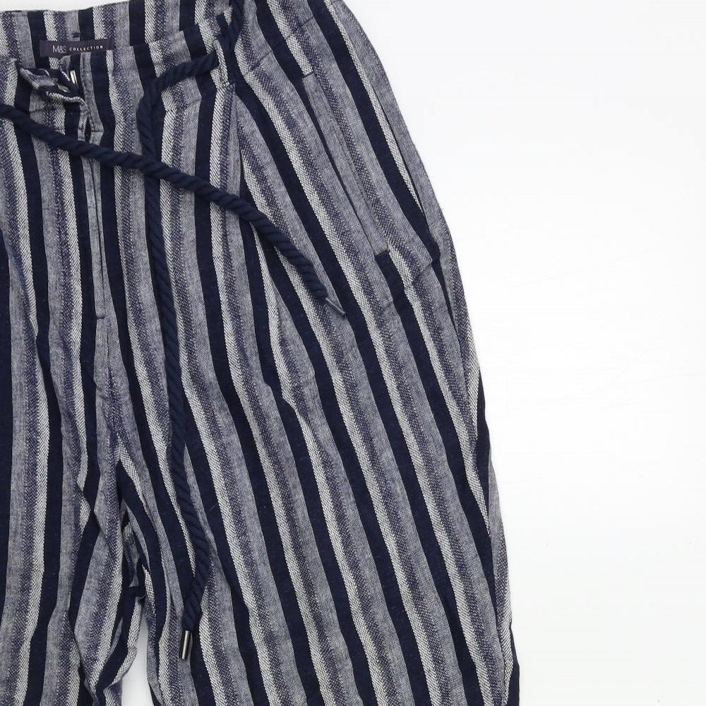 Marks and Spencer Womens Blue Striped  Trousers  Size 14 L25 in