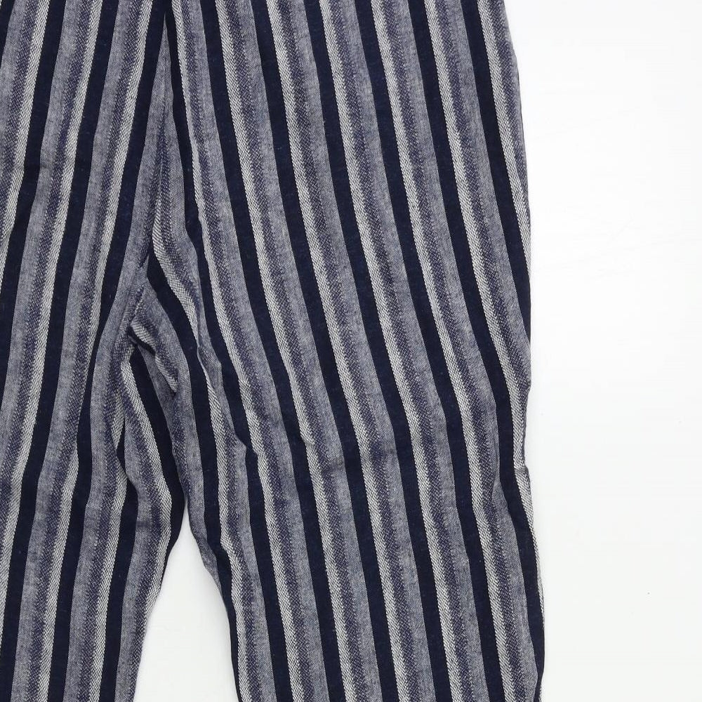 Marks and Spencer Womens Blue Striped  Trousers  Size 14 L25 in