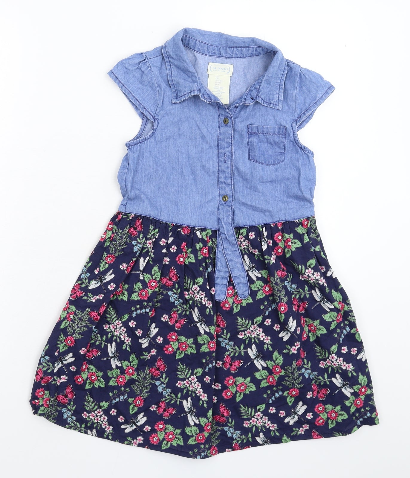 Rachel Ashwell Girls Blue Floral Denim Shirt Dress  Size 7-8 Years
