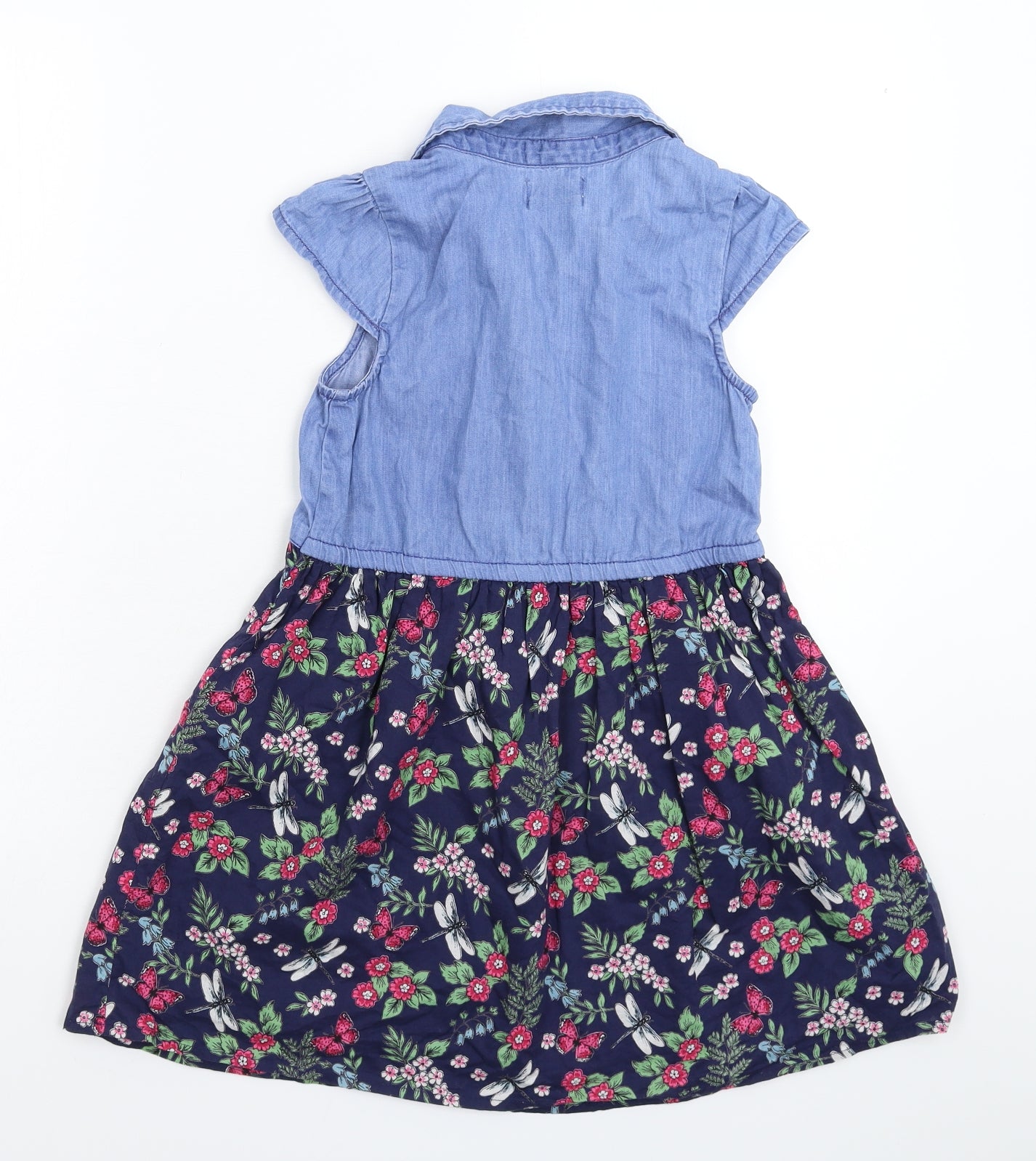 Rachel Ashwell Girls Blue Floral Denim Shirt Dress  Size 7-8 Years