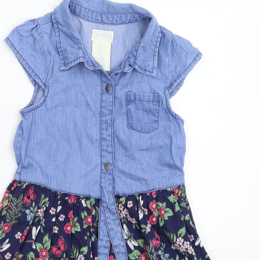 Rachel Ashwell Girls Blue Floral Denim Shirt Dress  Size 7-8 Years