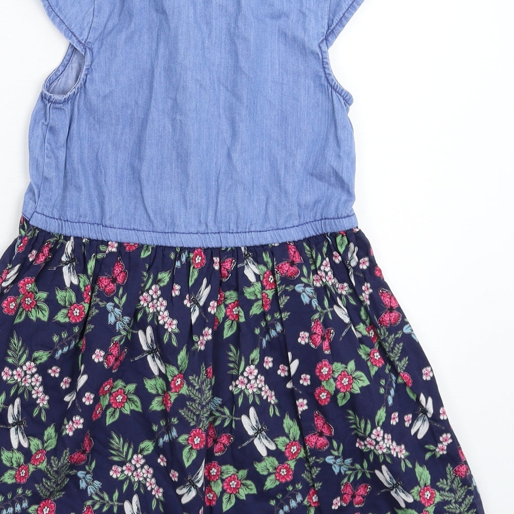 Rachel Ashwell Girls Blue Floral Denim Shirt Dress  Size 7-8 Years