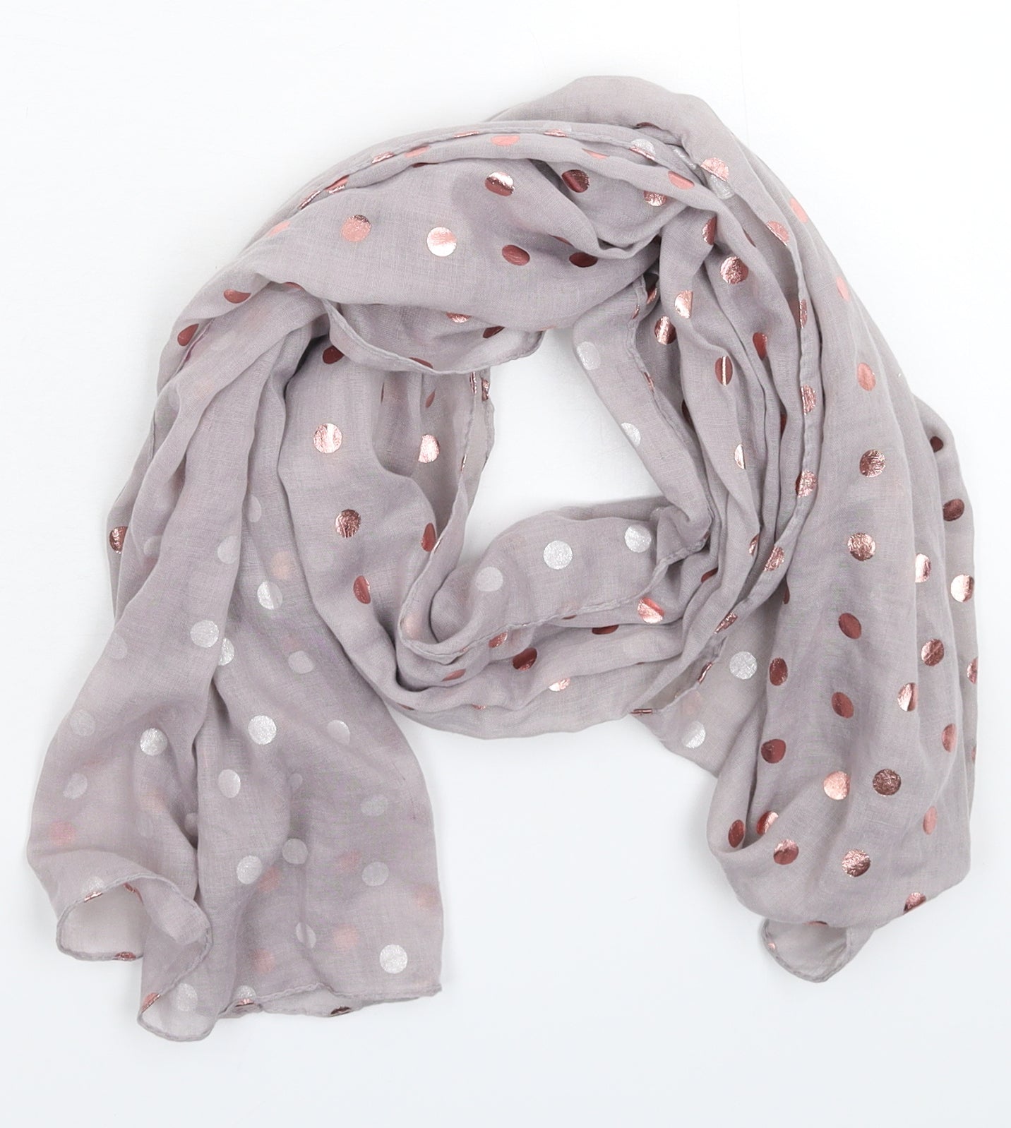 Preworn Womens Grey Polka Dot Knit  Scarf