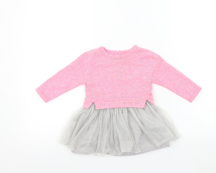 mini v Girls Pink Colourblock  Fit & Flare  Size 9-12 Months