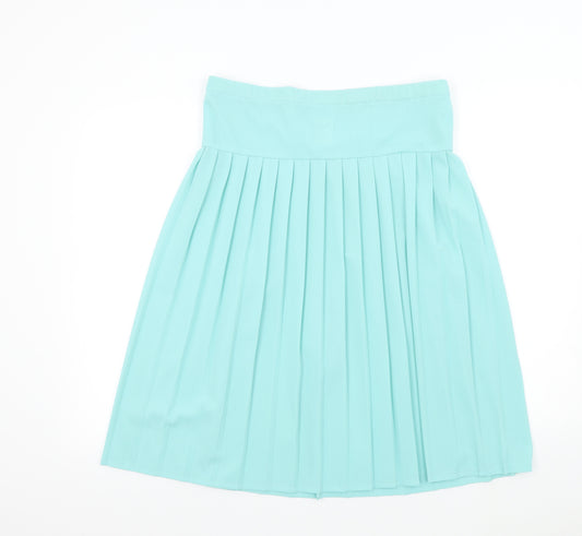 Front view of Rembrandt women’s blue pleated skirt, size UK 10