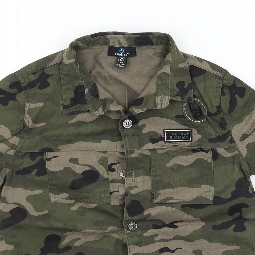 Firetrap Boys Green Camouflage  Basic Button-Up Size 11-12 Years