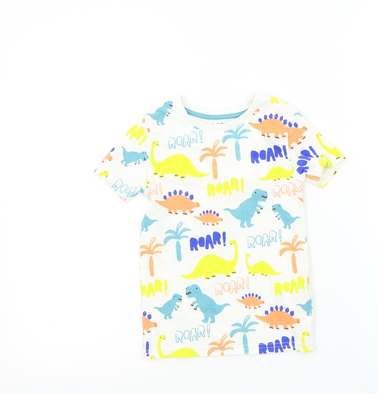 M&S Boys White Geometric  Basic T-Shirt Size 4-5 Years