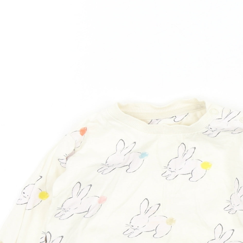 M&S Girls White Geometric  Basic T-Shirt Size 18-24 Months