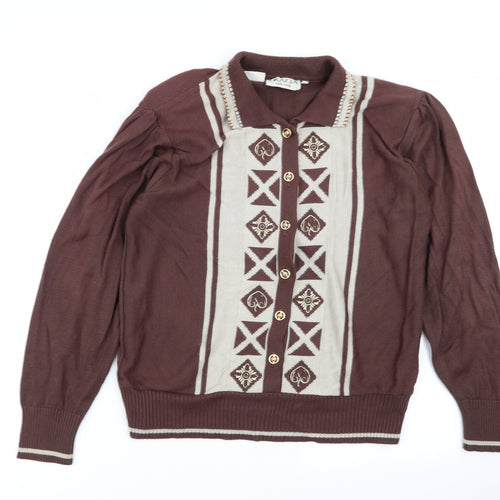grazia Womens Brown Geometric  Cardigan Jumper Size 14