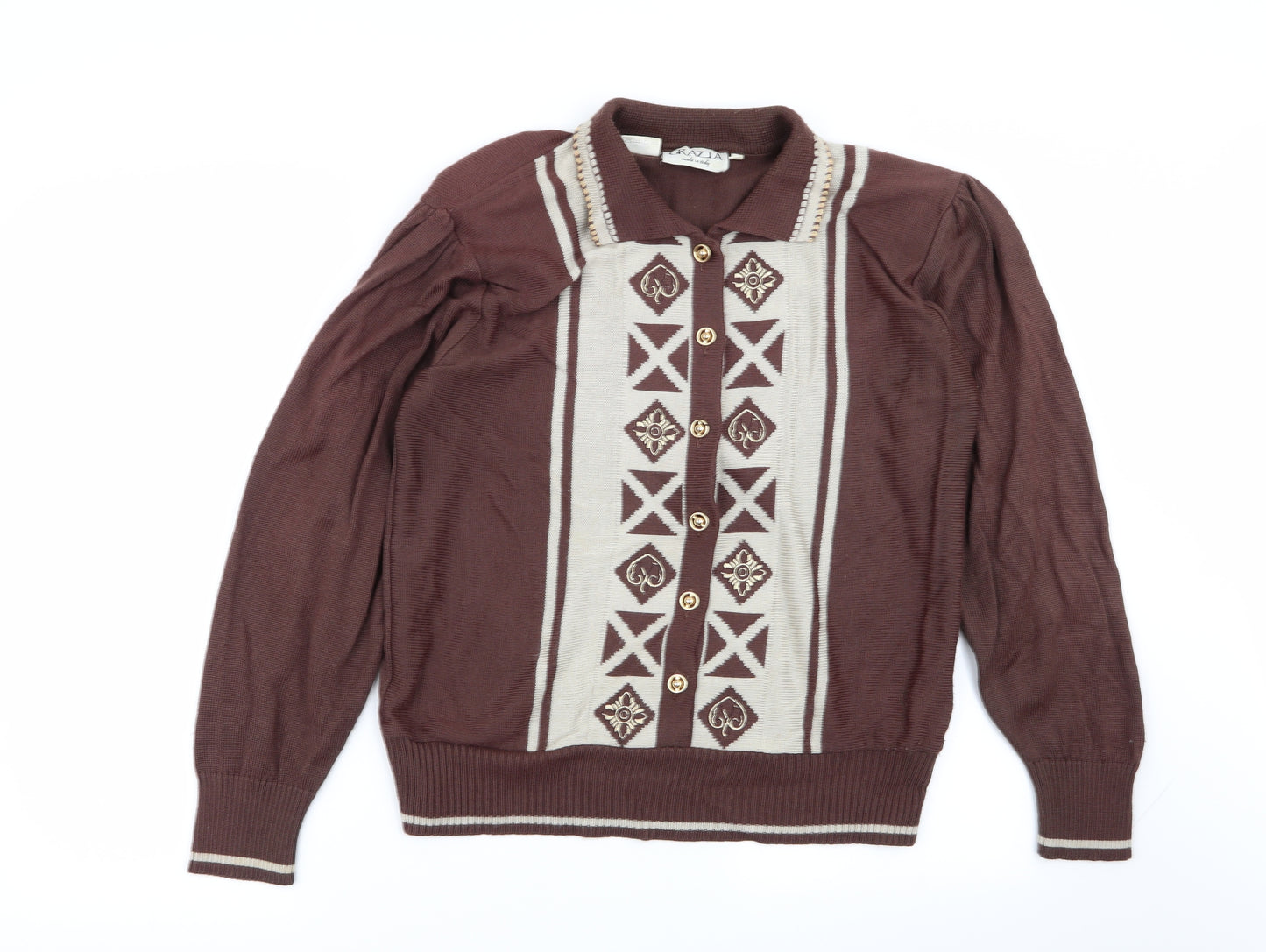 grazia Womens Brown Geometric  Cardigan Jumper Size 14