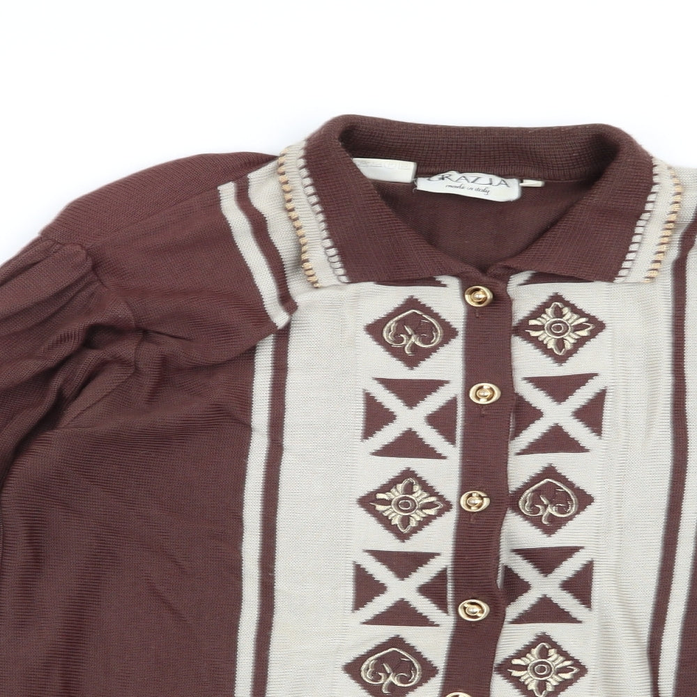 grazia Womens Brown Geometric  Cardigan Jumper Size 14