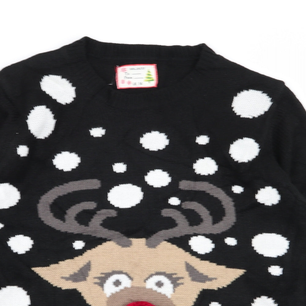 Select Womens Black Animal Print  Pullover Jumper Size 14  - christmas