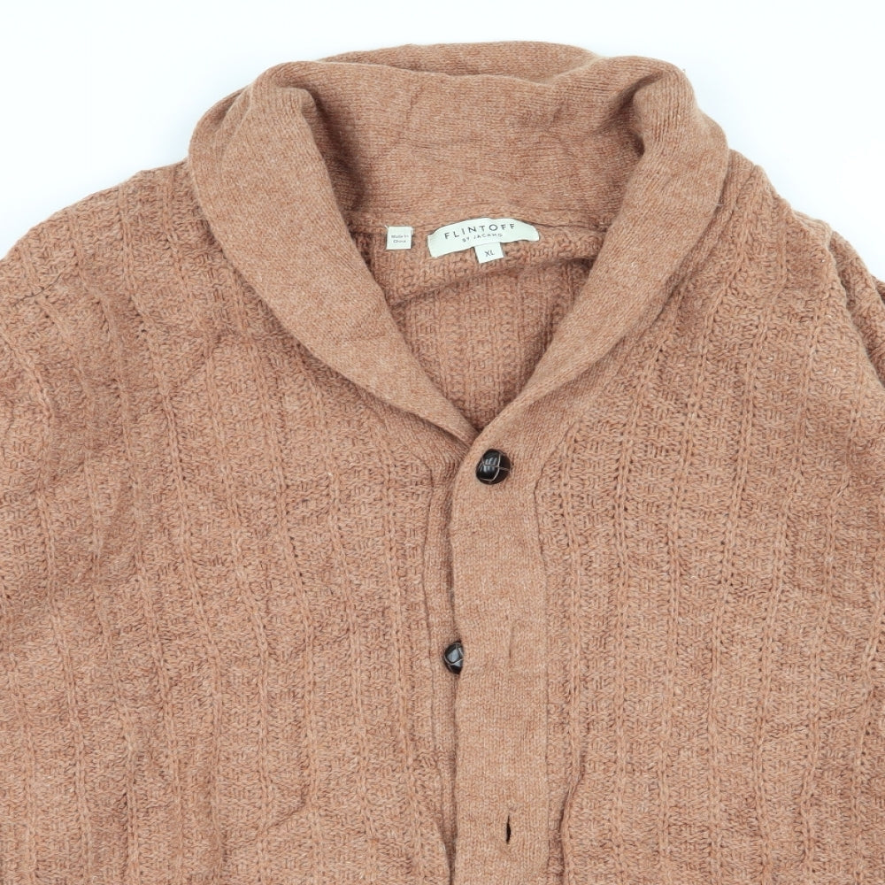 flintoff Mens Brown   Cardigan Jumper Size XL