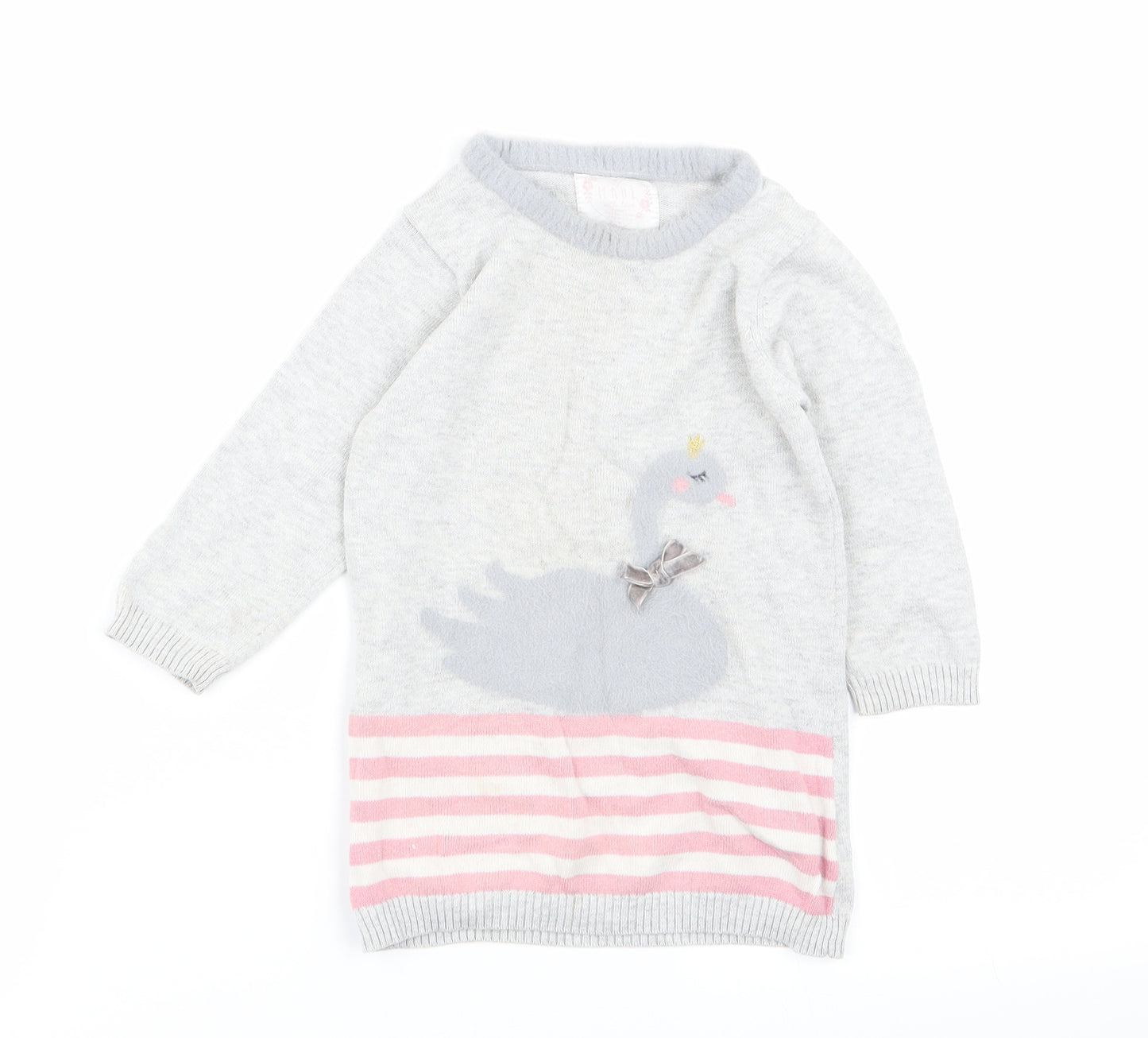 Primark Girls Grey Striped  Jumper Dress  Size 12-18 Months