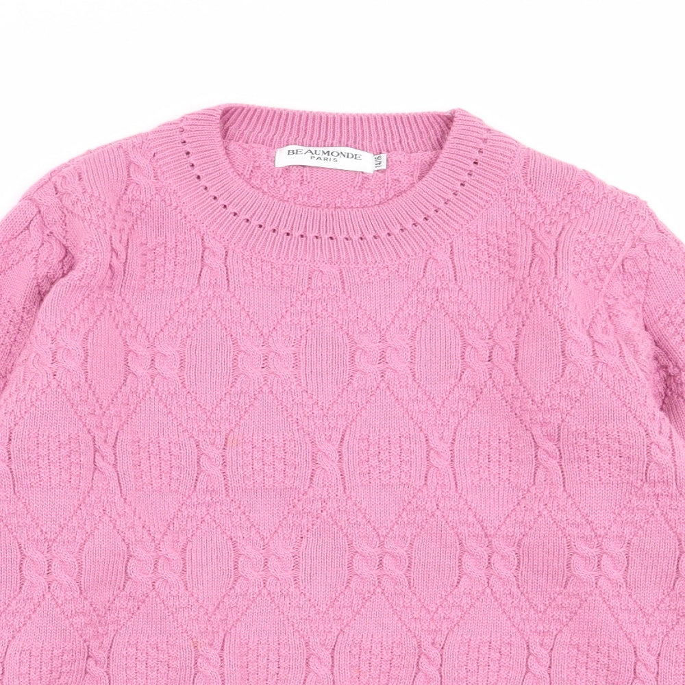 Beaumonde Womens Pink Geometric  Pullover Jumper Size 14