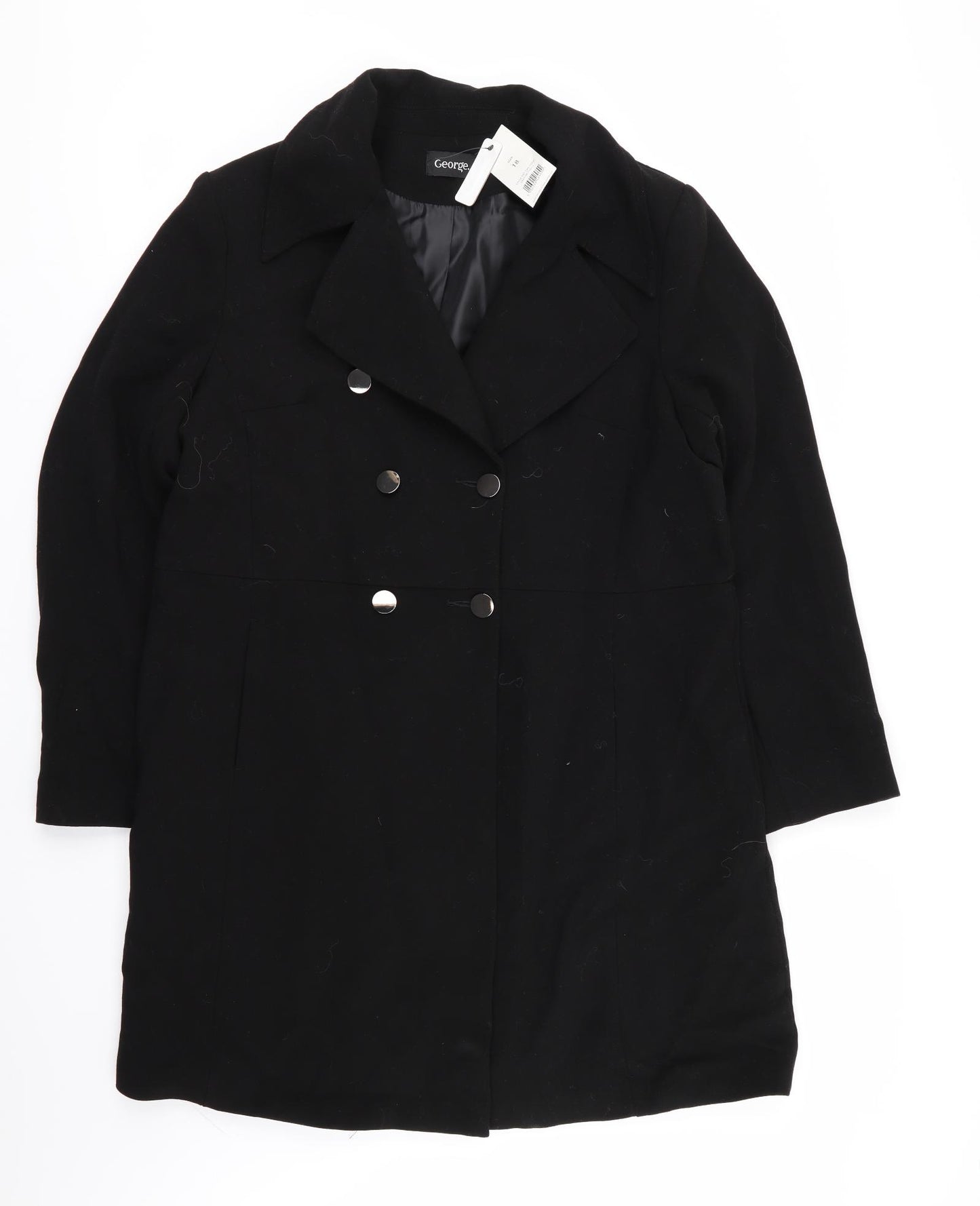 Asda George Womens Black   Overcoat Coat Size 18