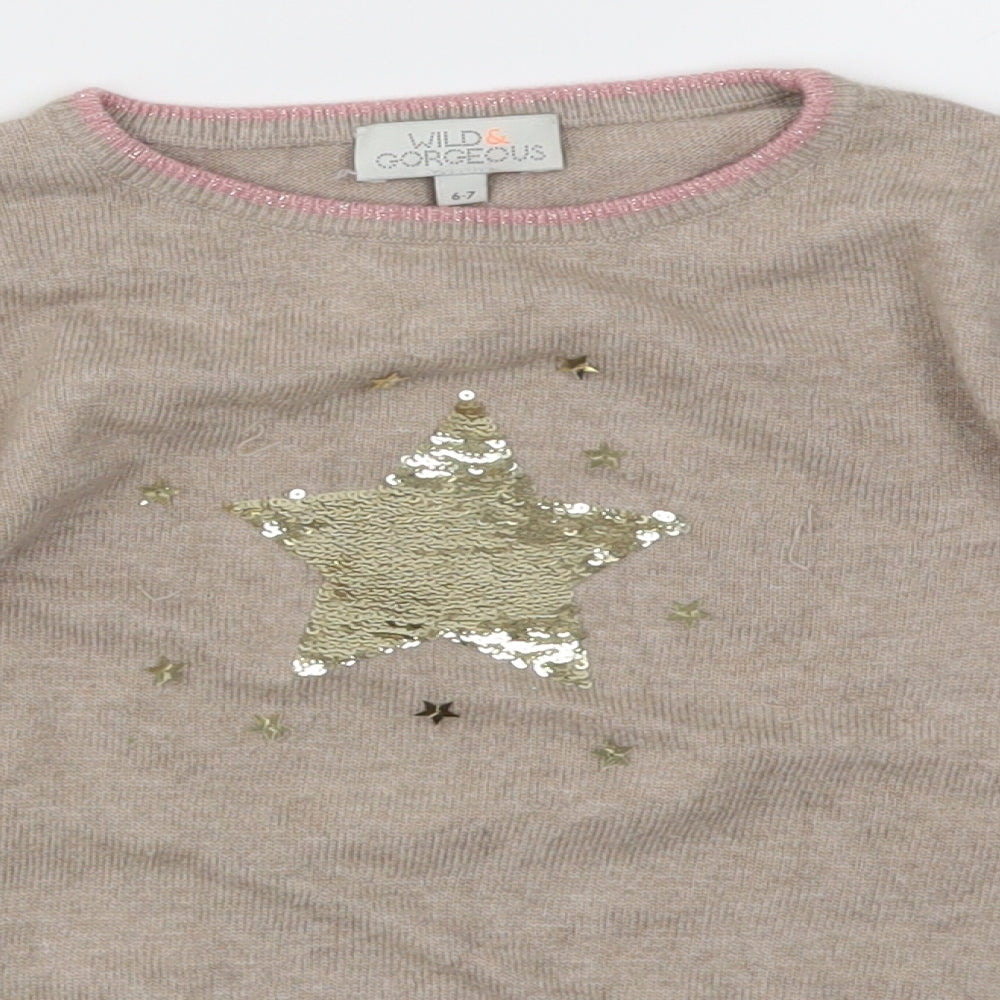 Wild & Gorgeous Girls Beige   Pullover Jumper Size 6-7 Years