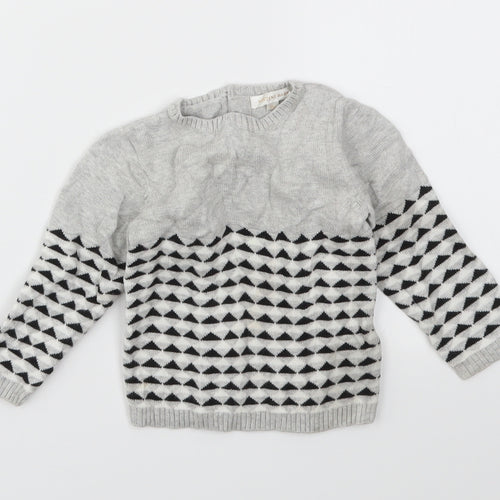Mintini Baby Girls Grey Geometric  Pullover Jumper Size 12-18 Months