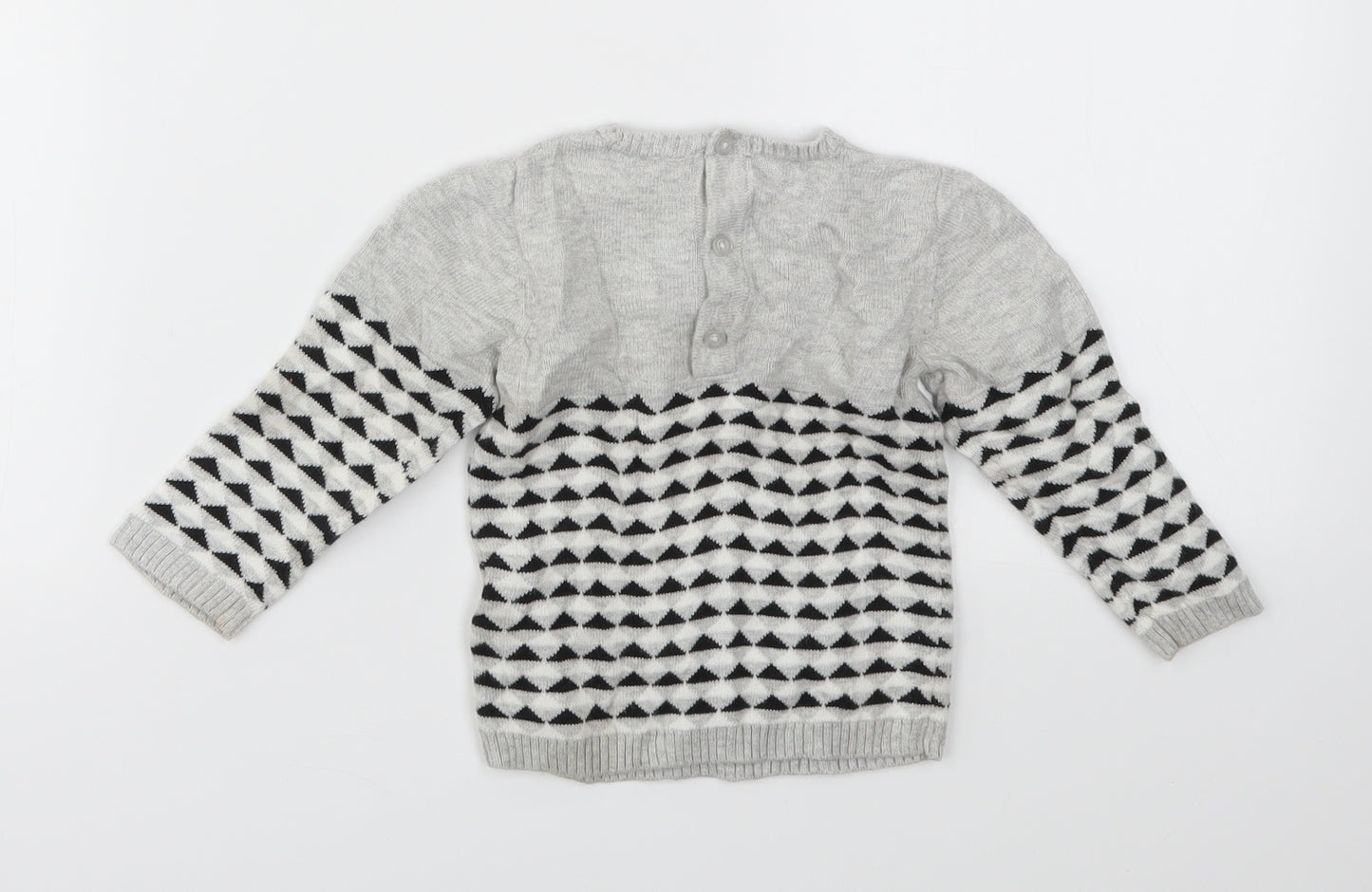 Mintini Baby Girls Grey Geometric  Pullover Jumper Size 12-18 Months