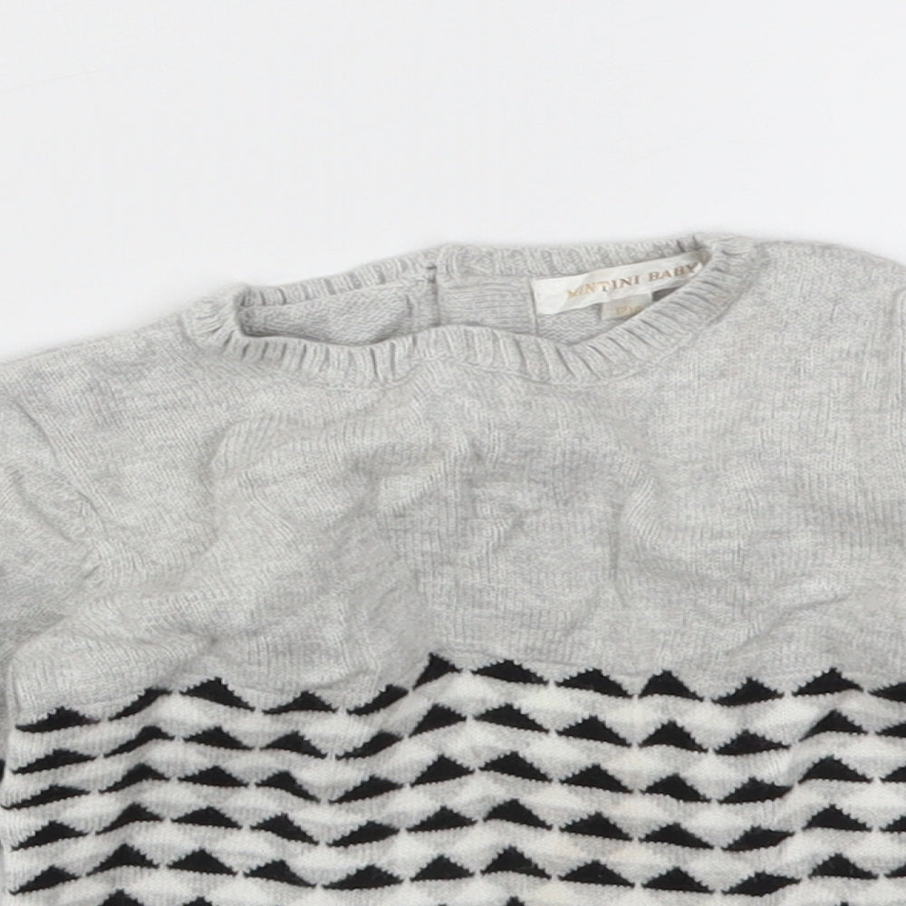 Mintini Baby Girls Grey Geometric  Pullover Jumper Size 12-18 Months