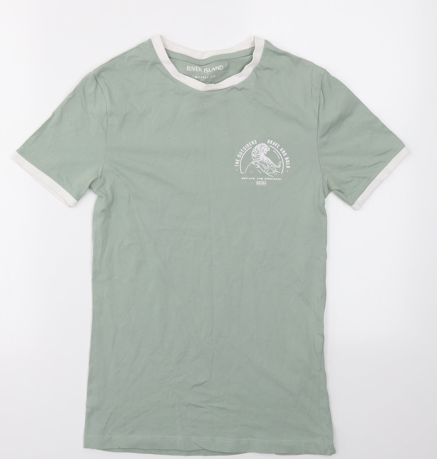 River Island Mens Green    T-Shirt Size XS