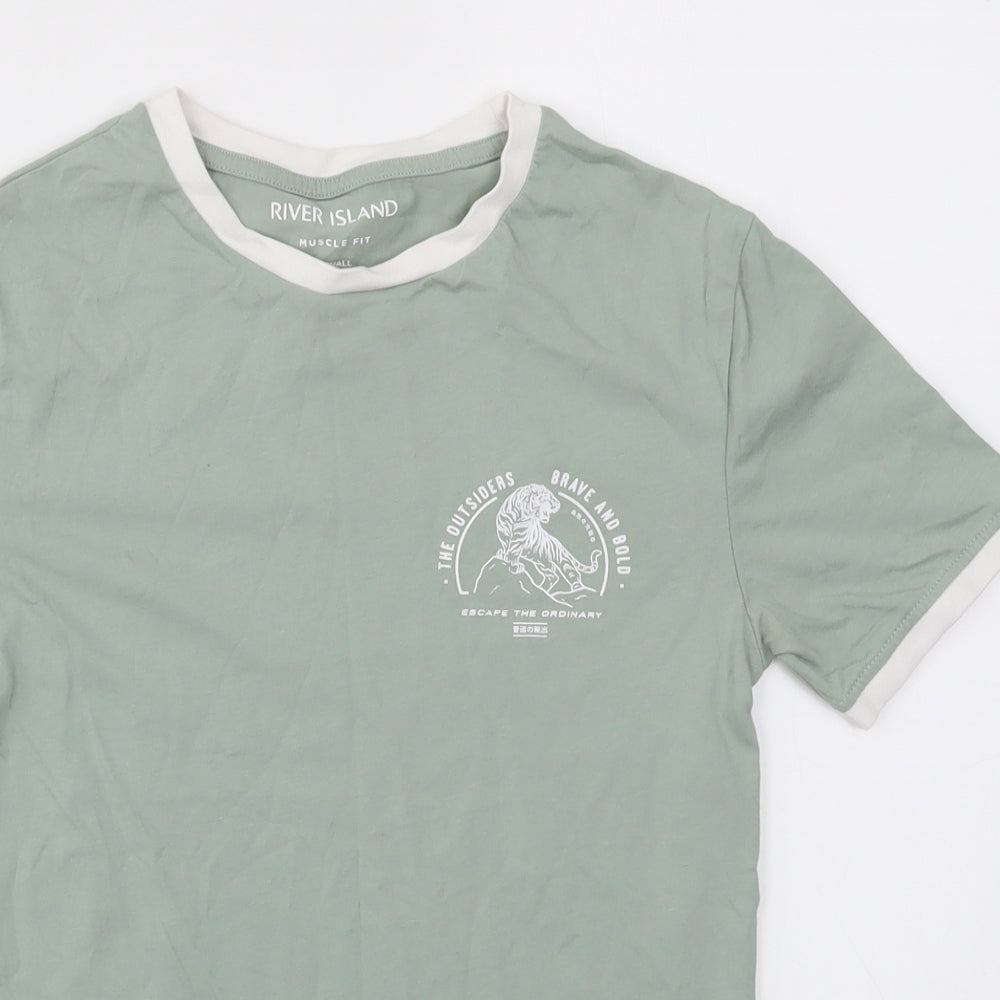 River Island Mens Green    T-Shirt Size XS