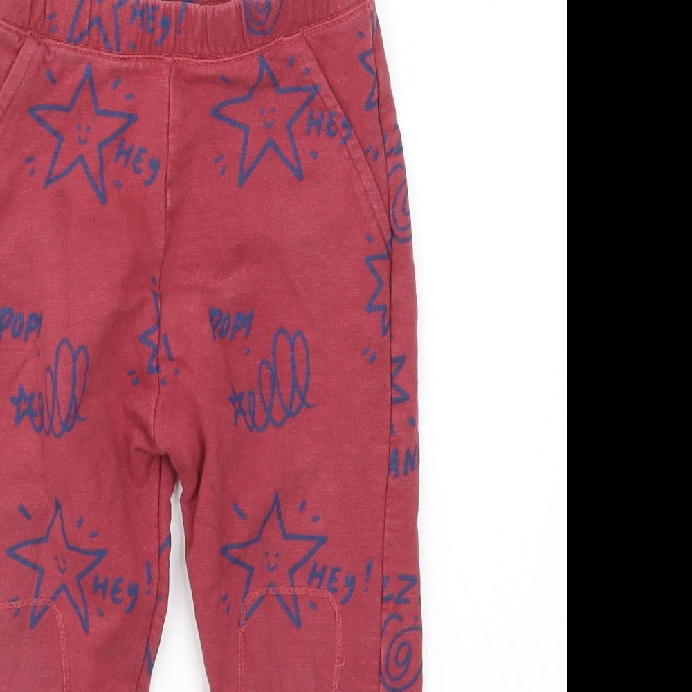 M&S Boys Red Geometric  Jogger Trousers Size 2-3 Years