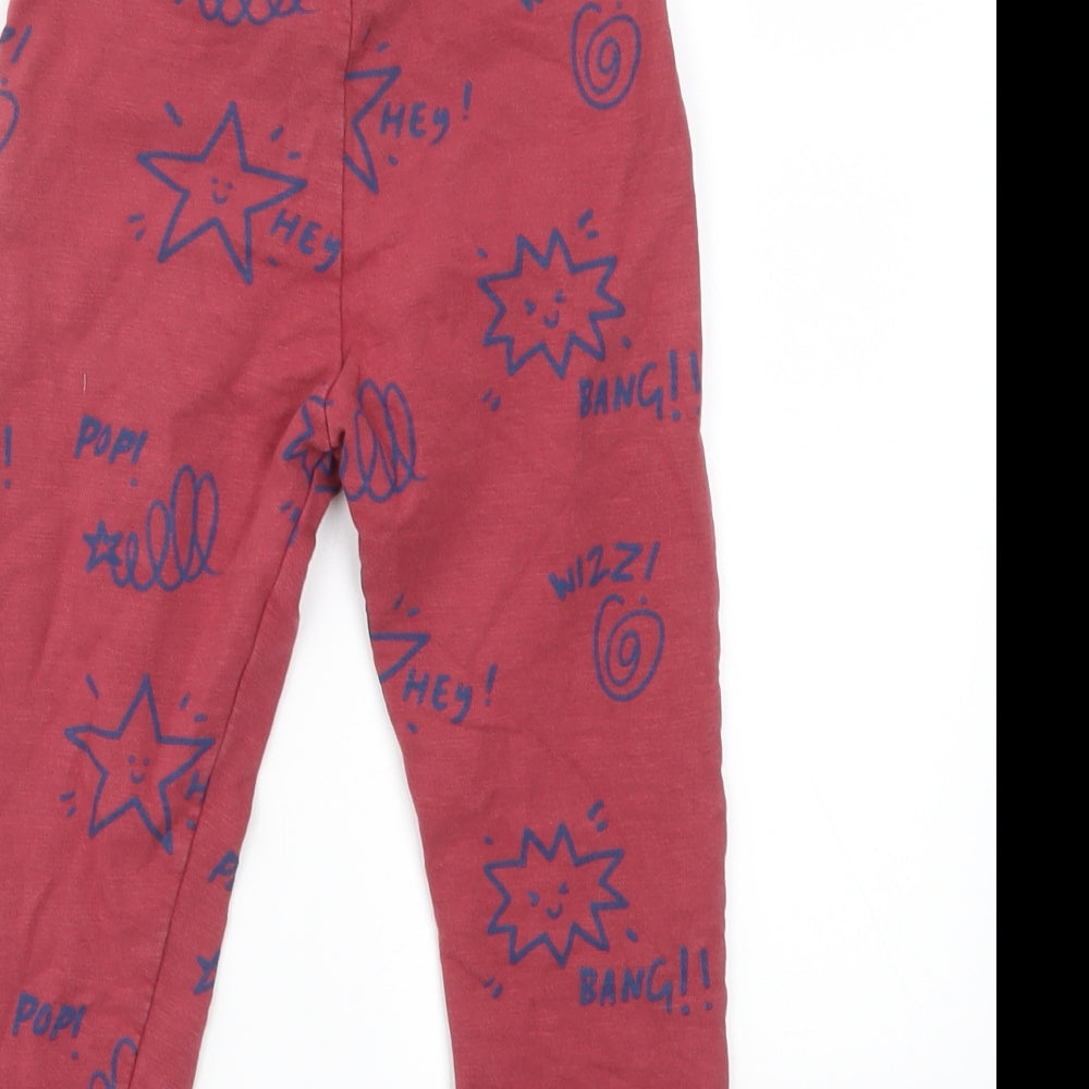 M&S Boys Red Geometric  Jogger Trousers Size 2-3 Years