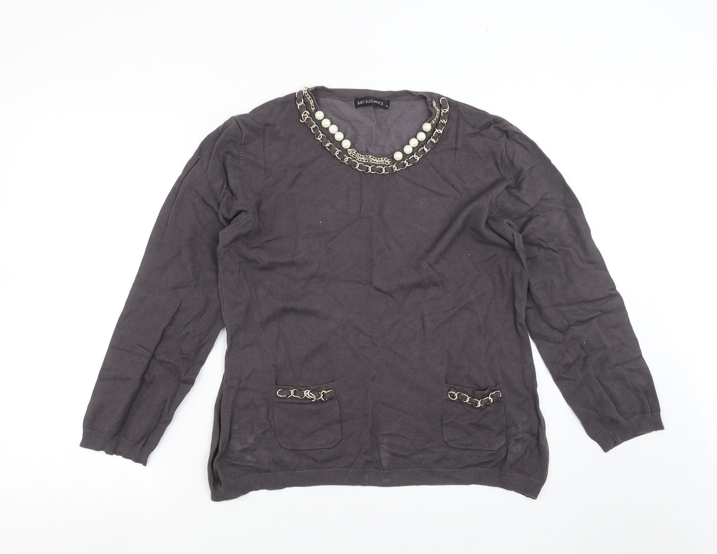 JUST ELEGANCE Womens Grey   Pullover Jumper Size XL  - beaded