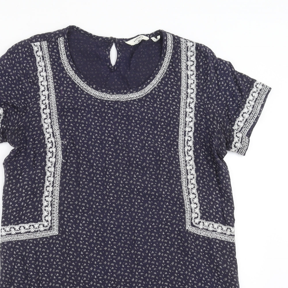 Fat Face Womens Blue Floral  T-Shirt Dress  Size 12  - Embroidered detail