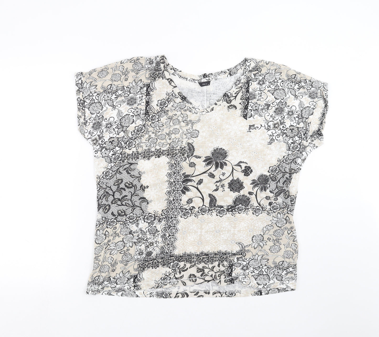 M&Co Womens Beige Floral  Basic T-Shirt Size 18