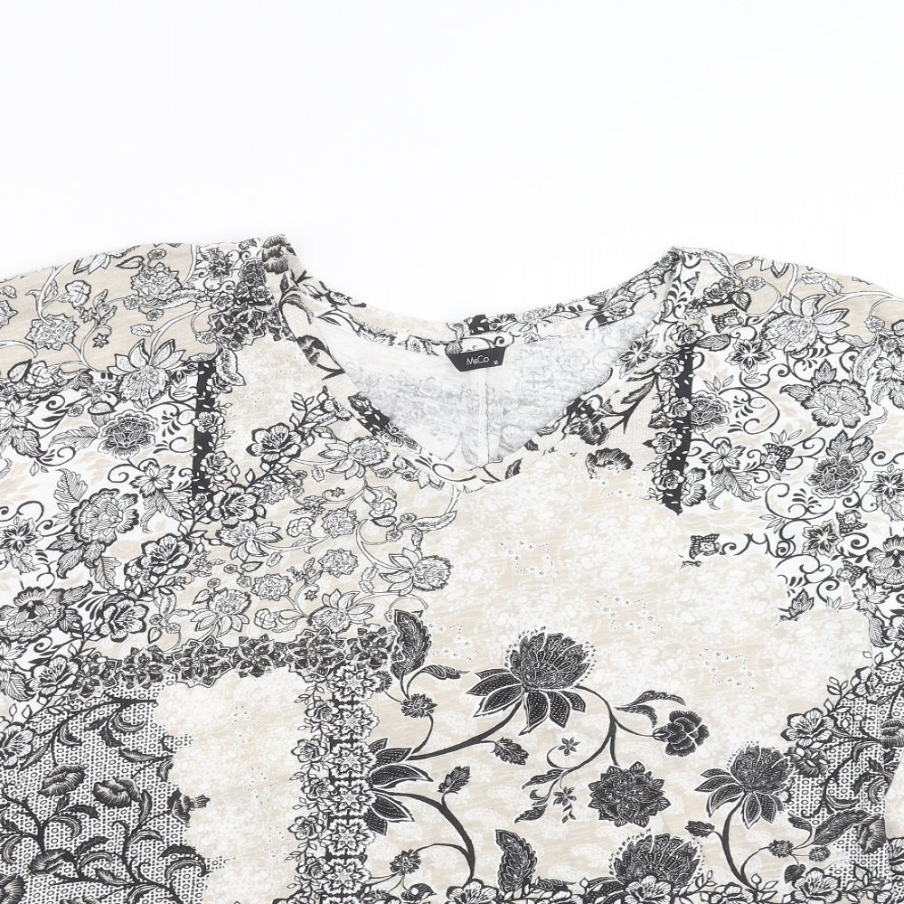 M&Co Womens Beige Floral  Basic T-Shirt Size 18