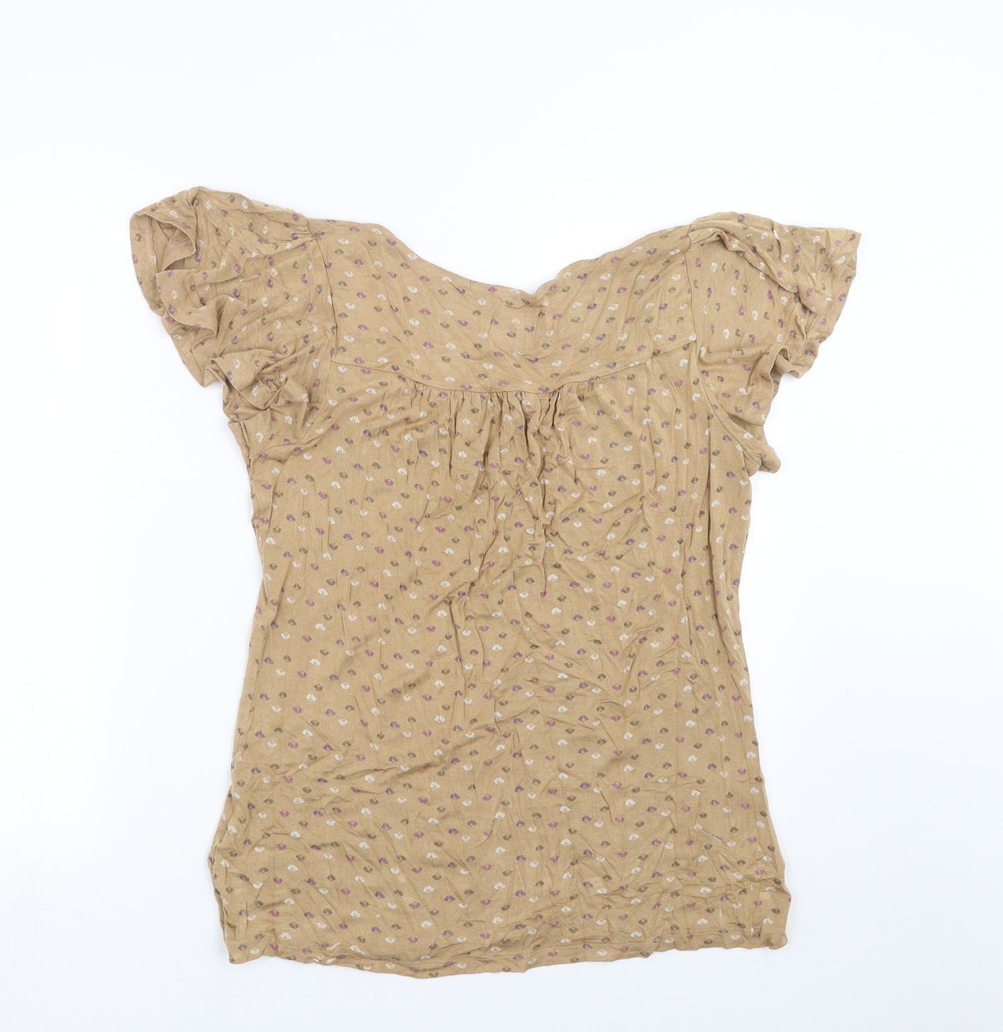 Butterfly Womens Beige Geometric  Basic T-Shirt Size 14